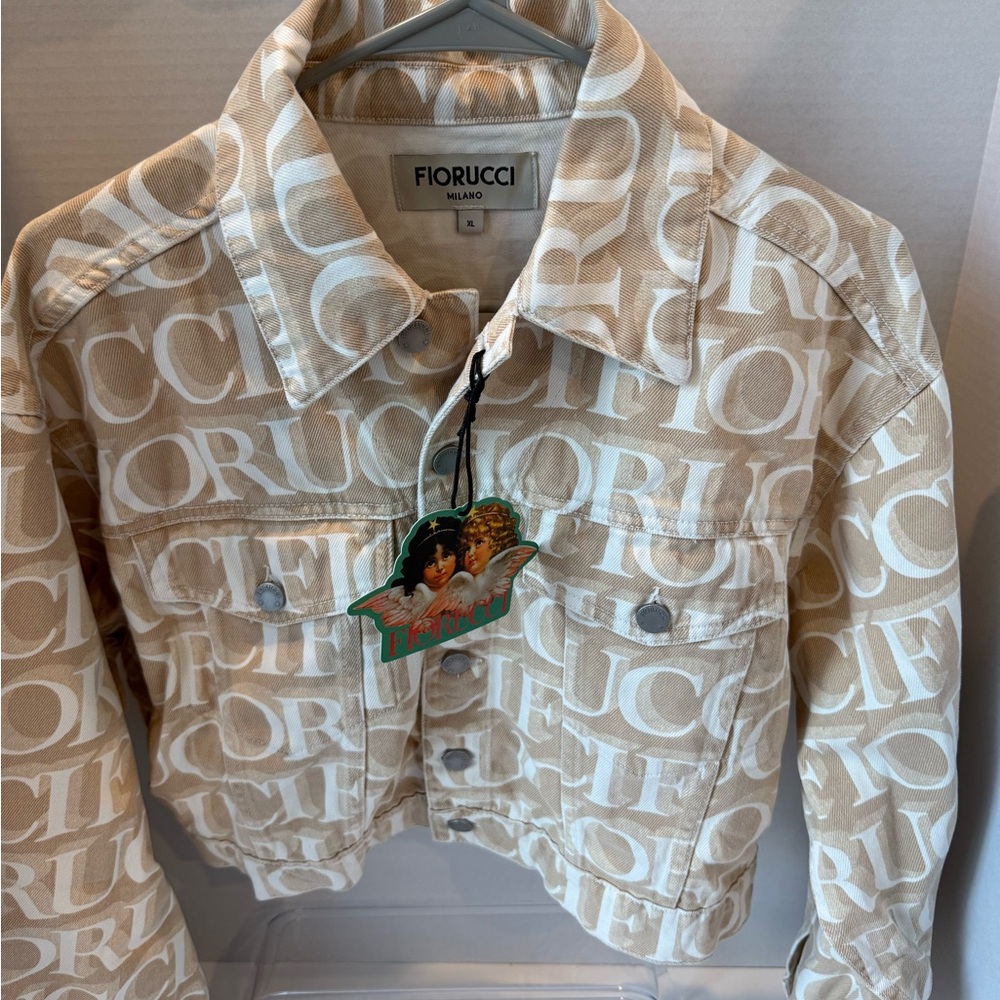 Fiorucci Women’s Cropped Beige Logo Denim Jacket